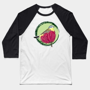Artwork of a Western Yellow Wagtail sitting in a flower II Baseball T-Shirt